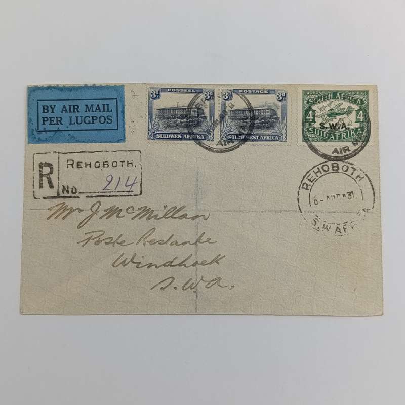Registered Air Mail cover Rehoboth to Windhoek 6 August 1931 with SACC 99