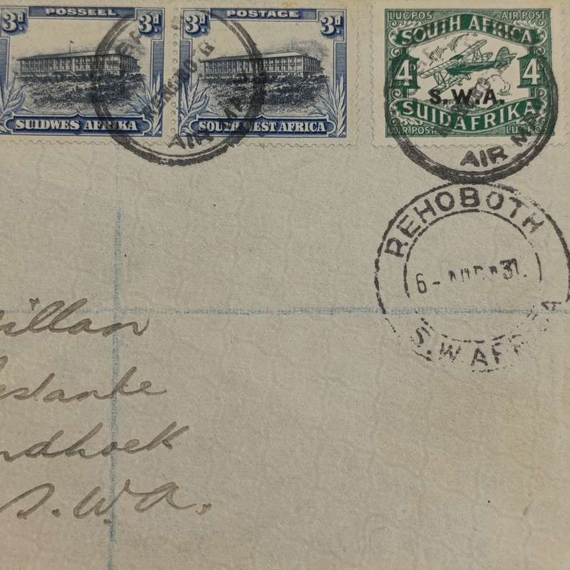 Registered Air Mail cover Rehoboth to Windhoek 6 August 1931 with SACC 99
