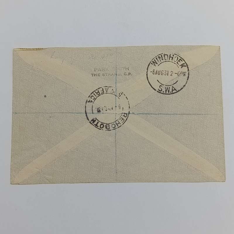 Registered Air Mail cover Rehoboth to Windhoek 6 August 1931 with SACC 99