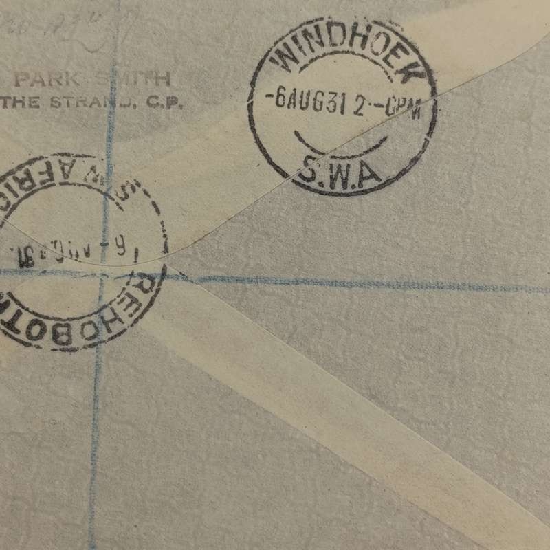 Registered Air Mail cover Rehoboth to Windhoek 6 August 1931 with SACC 99