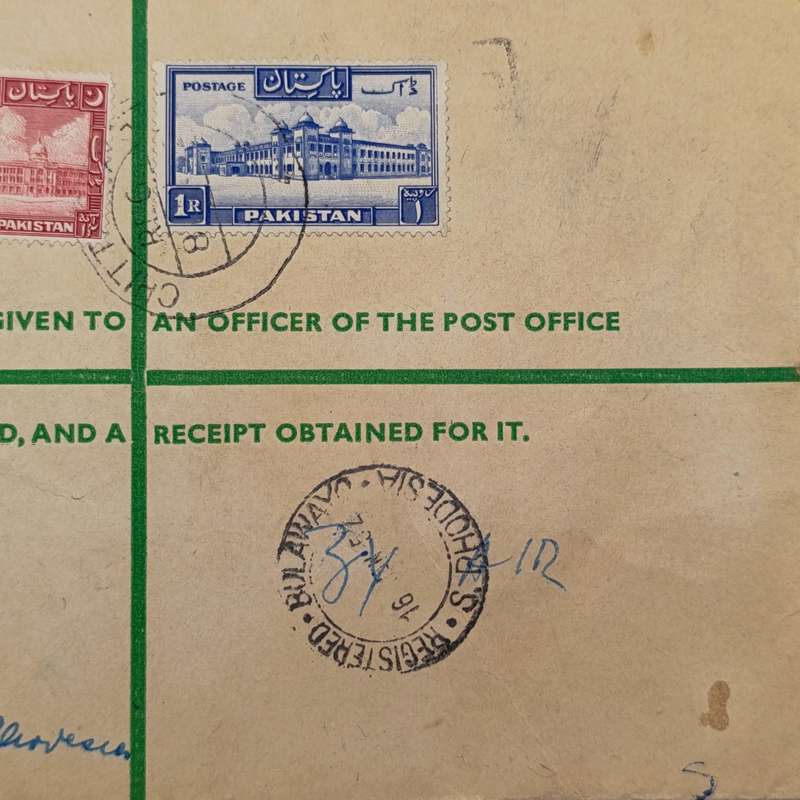 Registered airmail cover from Chittagong Pakistan toBulawayo Southern Rhodesia