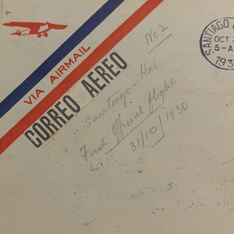 Cuban first flight cover 31 Oct 1930 Santiago to Havana on pre printed airmail cover