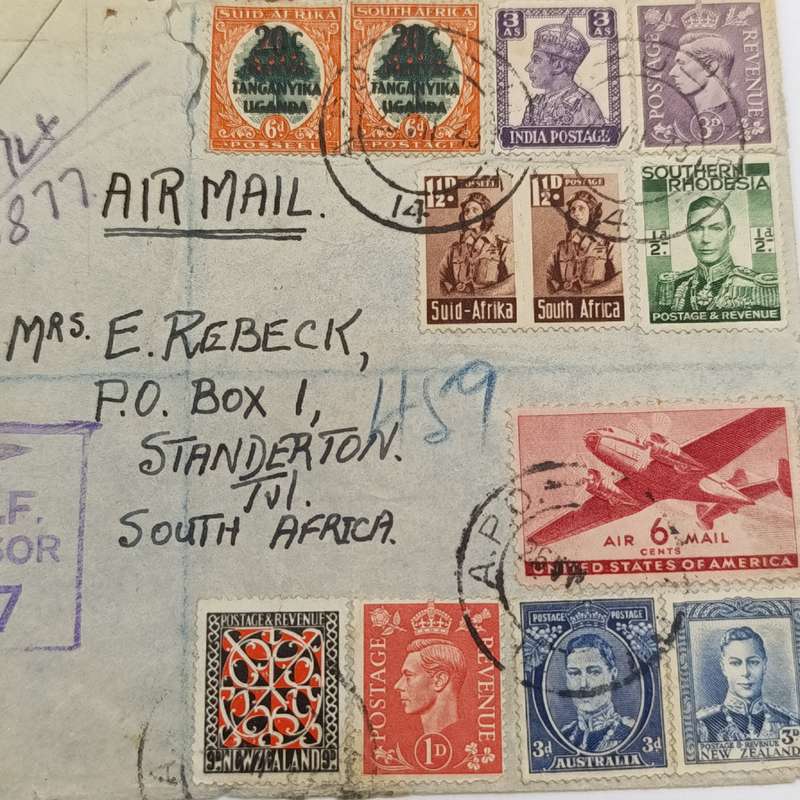 Airmail cover - registered with RAF censor - from Army Post Office 14 to Standerton South Africa