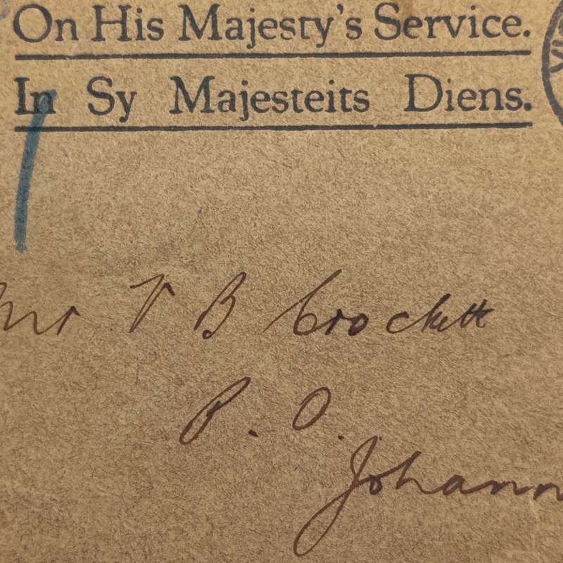Airmail cover Victoria West to Johannesburg 27 Jan 1932 on "on his majesty's service" envelope