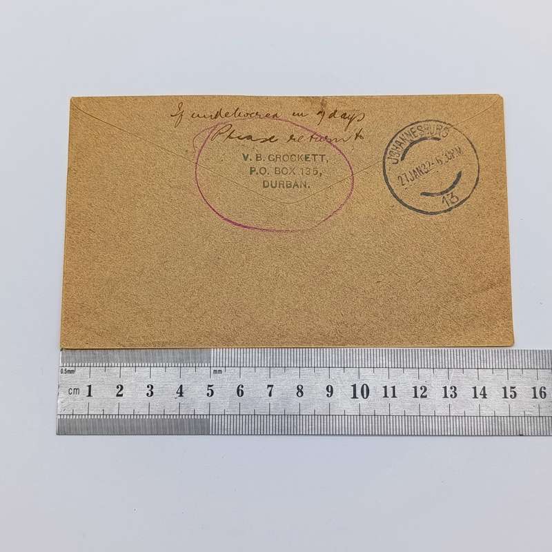 Airmail cover Victoria West to Johannesburg 27 Jan 1932 on "on his majesty's service" envelope