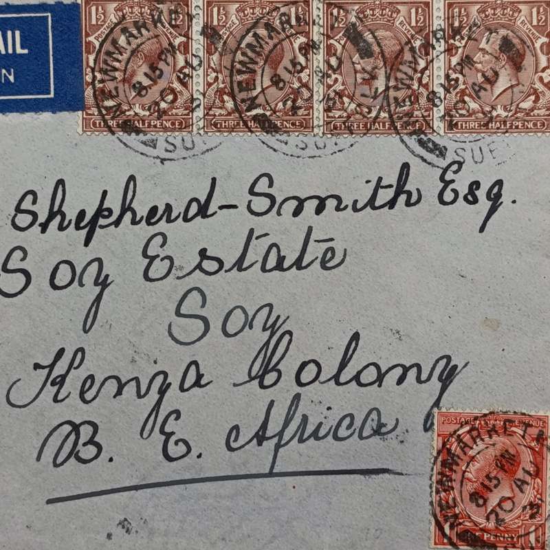 Airmail Cover Newmarket Suffolk 20 Aug 1931 to Kenya Colony British East Africa