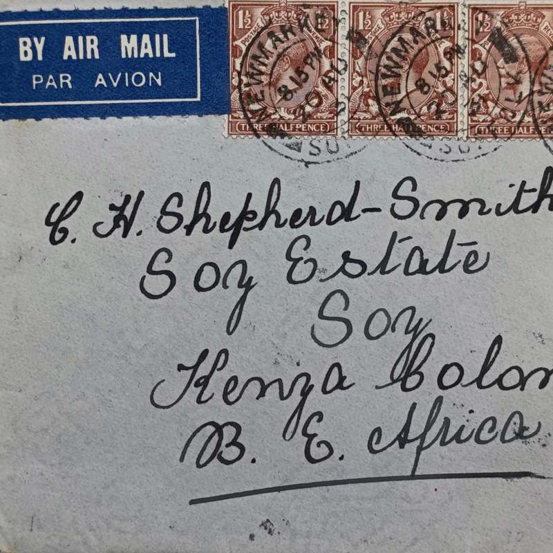 Airmail Cover Newmarket Suffolk 20 Aug 1931 to Kenya Colony British East Africa
