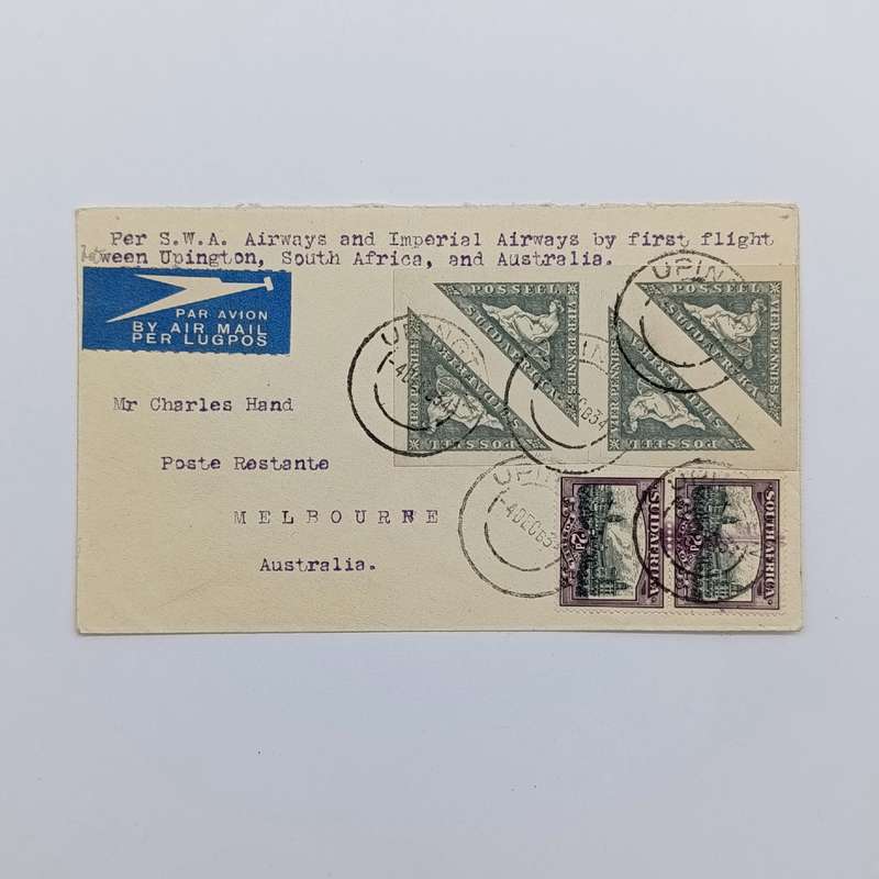 First Flight Airmail cover SWA Airways & Imperial Airways Upington South Africa