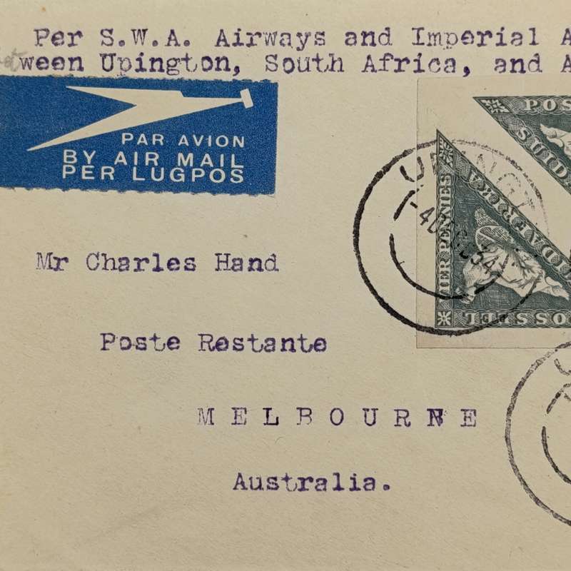 First Flight Airmail cover SWA Airways & Imperial Airways Upington South Africa