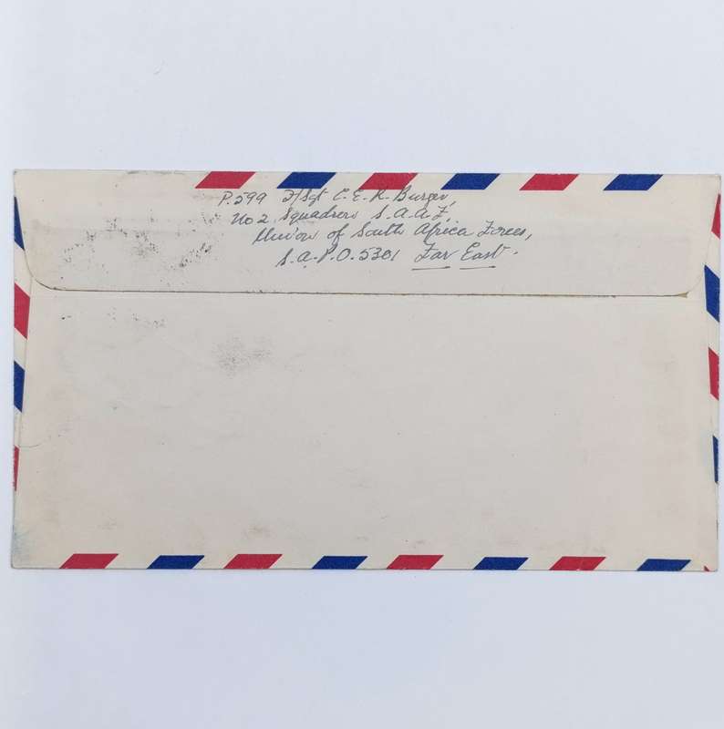 Air Mail cover Field Post office 798 - Forces mail of SAAF in Korea to Cape Town South Africa