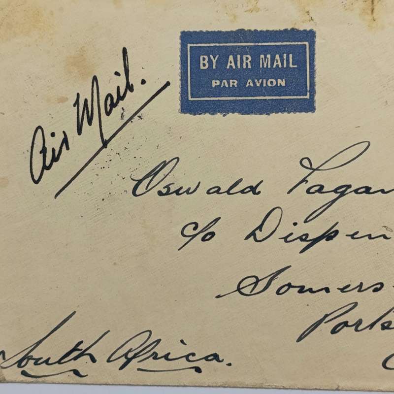 Airmail cover Mombasa Kenya to Nairobi Kenya to Cape Town - with 2 Kenya stamps cancelled