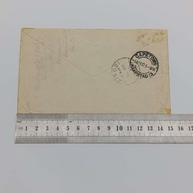 Airmail cover Mombasa Kenya to Nairobi Kenya to Cape Town - with 2 Kenya stamps cancelled