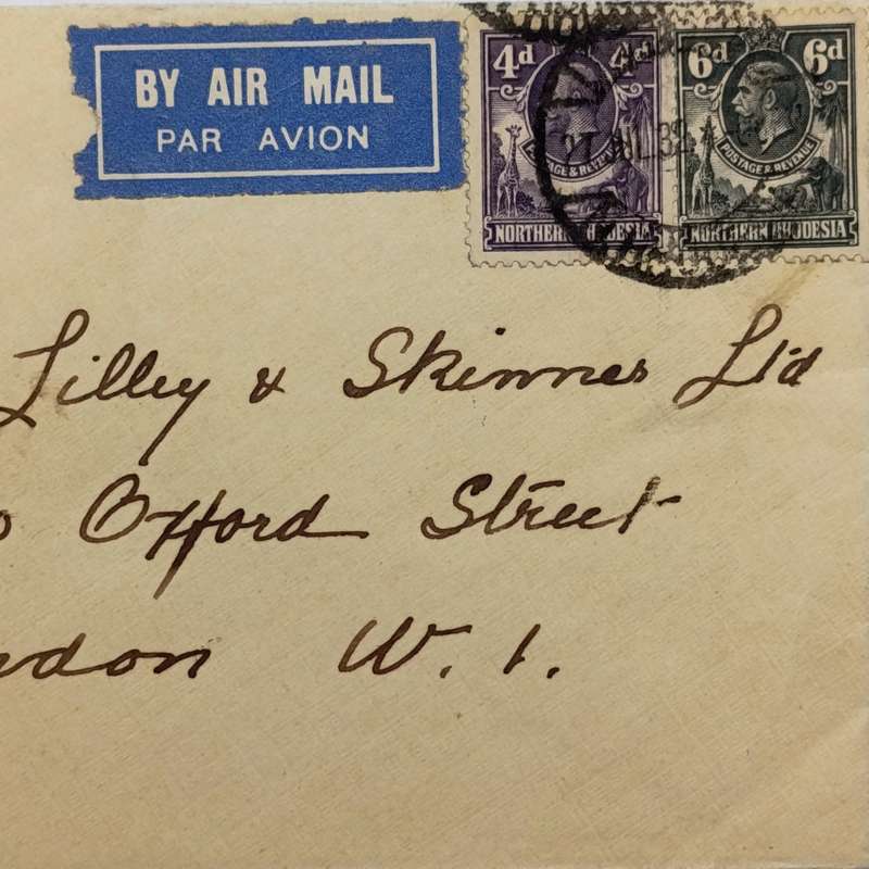Airmail cover Northern Rhodesia to London with 2 Northern Rhodesia stamps cancelled 27 Jul 1932