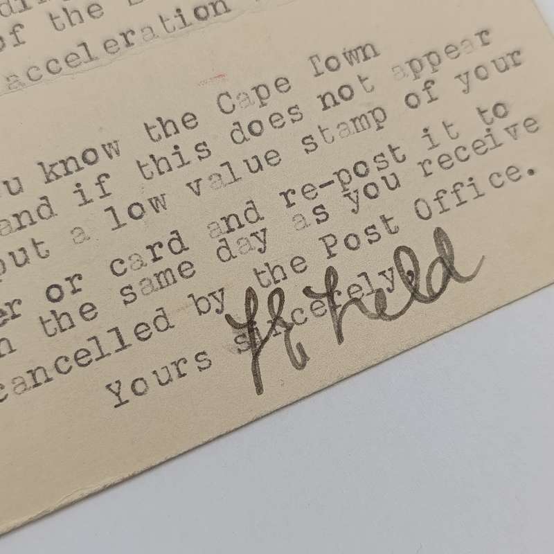 Airmail Postcard with airmail label marked "By Accelerated Service" London to Cape Town