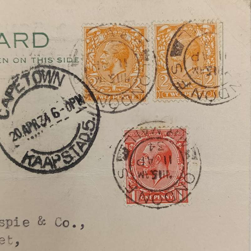 Airmail Postcard with airmail label marked "By Accelerated Service" London to Cape Town