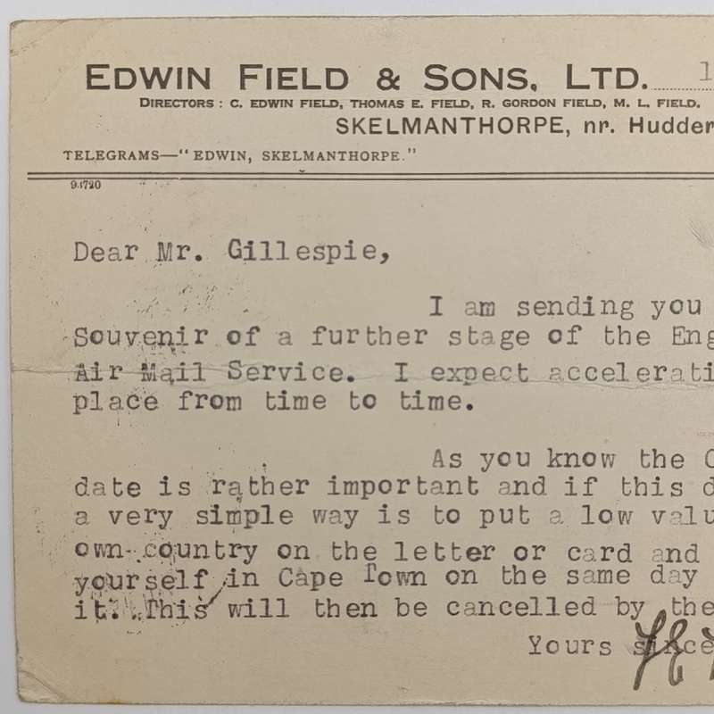 Airmail Postcard with airmail label marked "By Accelerated Service" London to Cape Town