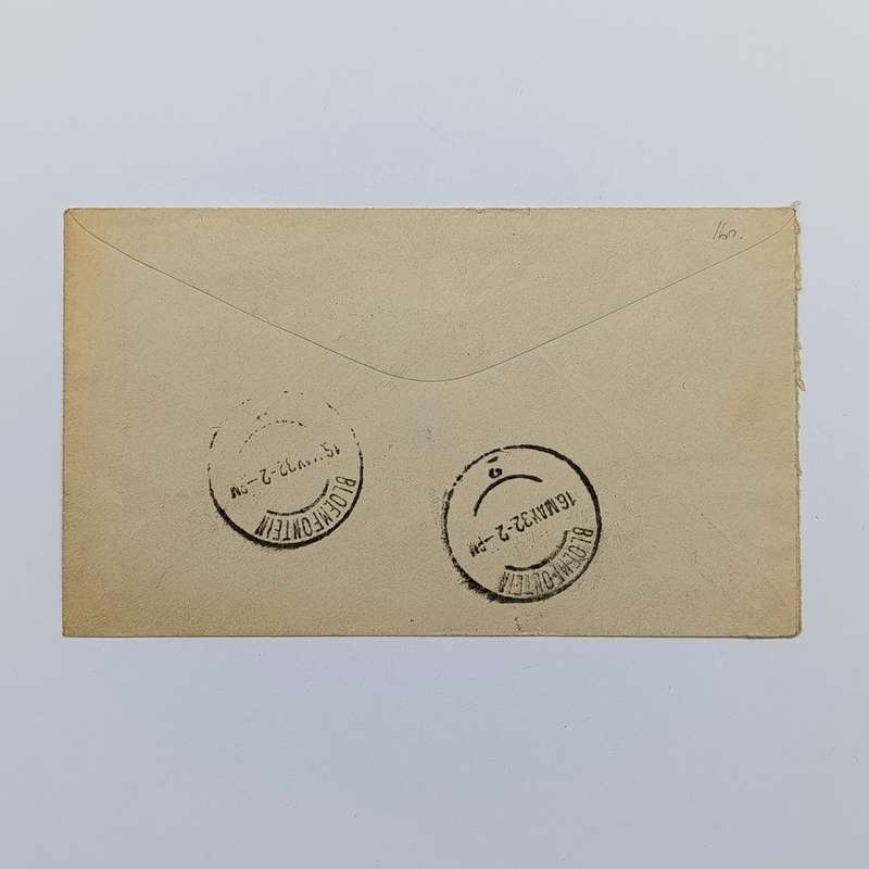 Airmail Cover Cape Town South Africa to Bloemfontein South Africa with block of 4 official stamps