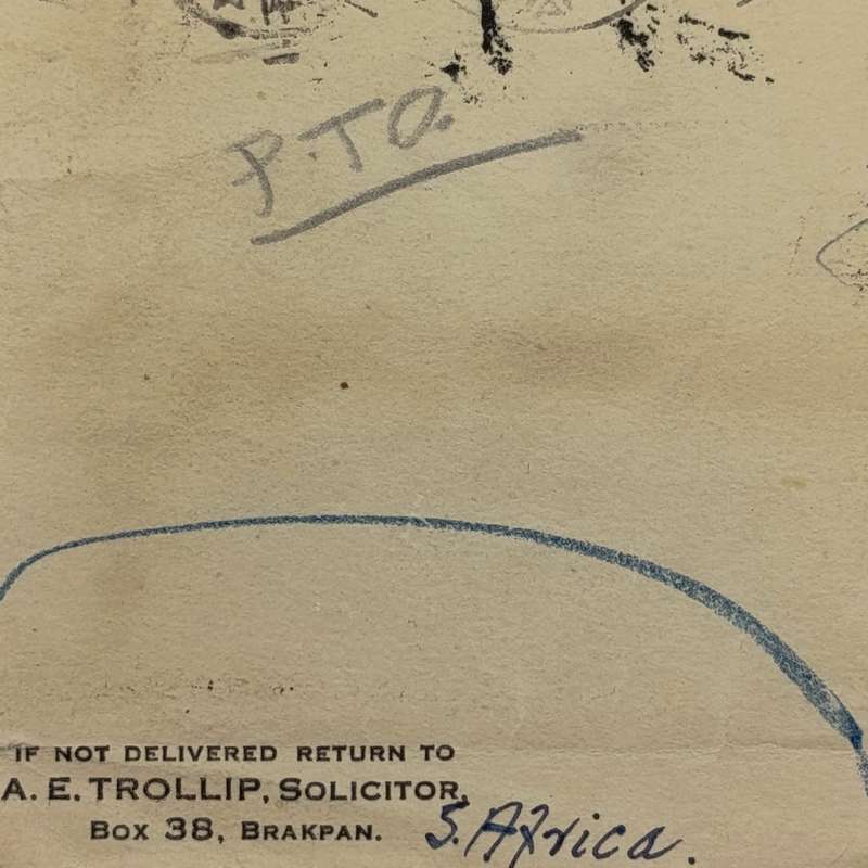 Airmail cover South Africa to London with 2/6 wartime rate stamp cancelled Brakpan 15 Apr 40