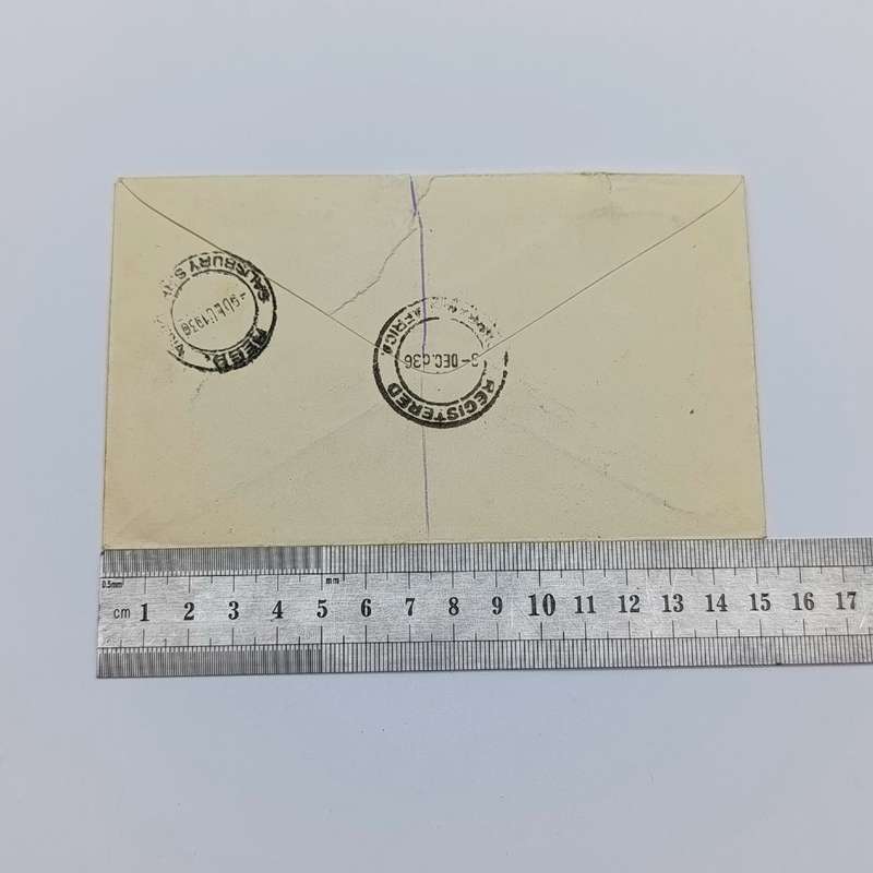 South Africa registered airmail cover with 1 shilling roto issue and blue airmail label