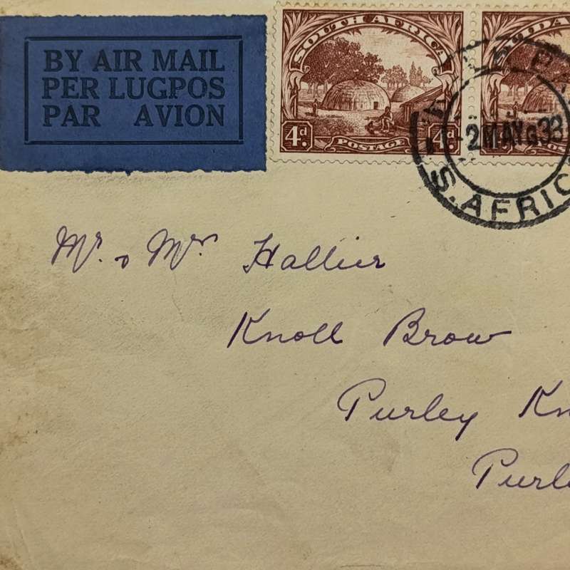 Airmail cover Kalk Bay South Africa to London England with 1st Roto Issue