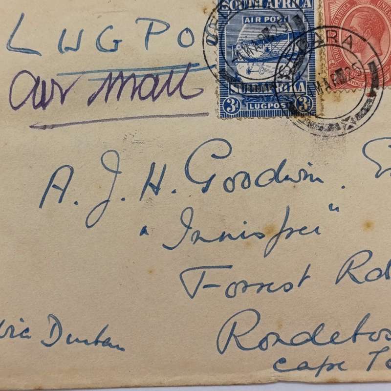 Airmail cover cedara to Rondebosch South Africa with 3x South African stamps cancelled Cedara