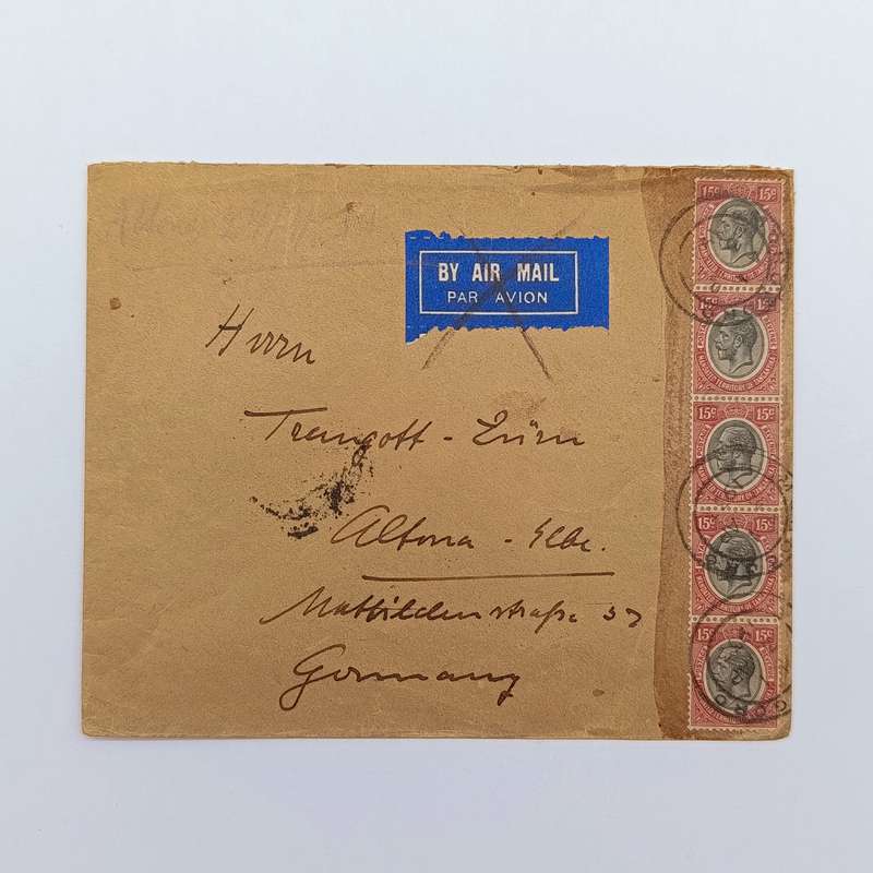 Airmail cover Tanganyika to Germany with 5x Tanganyika stamps cancelled 3 April 1933 Morogoro