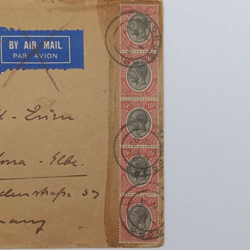 Airmail cover Tanganyika to Germany with 5x Tanganyika stamps cancelled 3 April 1933 Morogoro