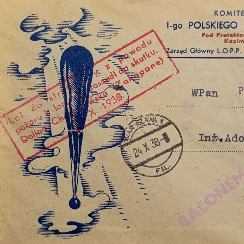 Balloon cover for the first flight into the Stratosphere - Poland 24/10/38