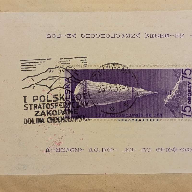 Balloon cover for the first flight into the Stratosphere - Poland 24/10/38