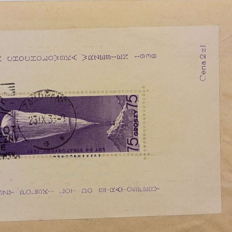 Balloon cover for the first flight into the Stratosphere - Poland 24/10/38
