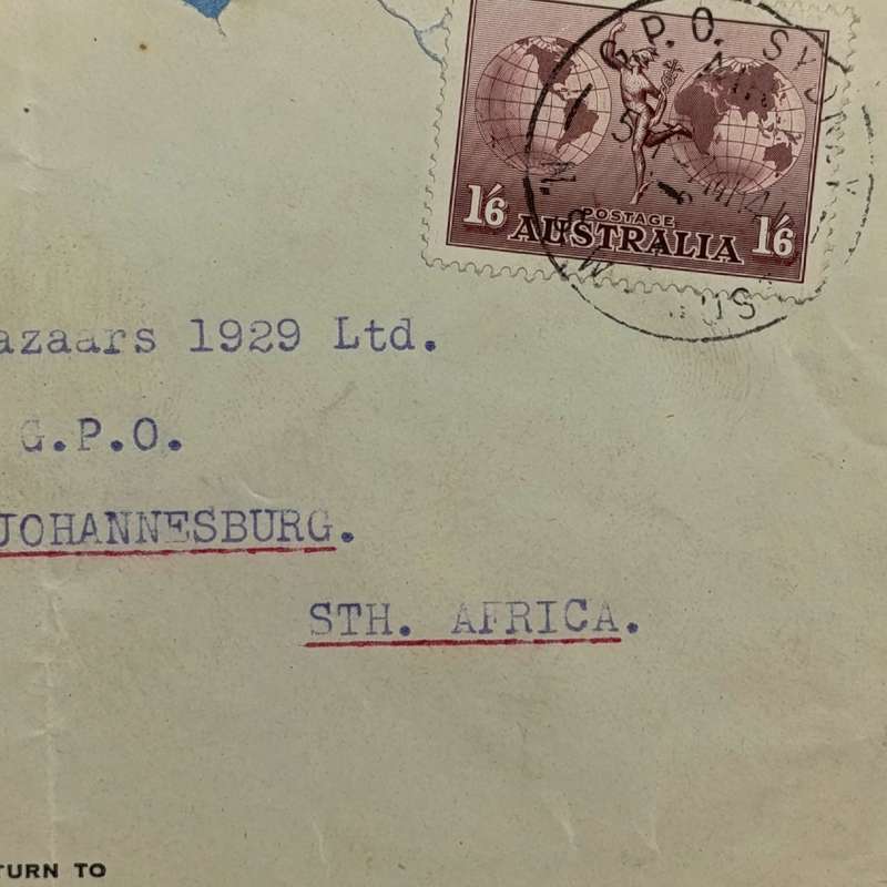 Censor Airmail cover from Sydney Australia to Johannesburg South Africa 7 March 1941