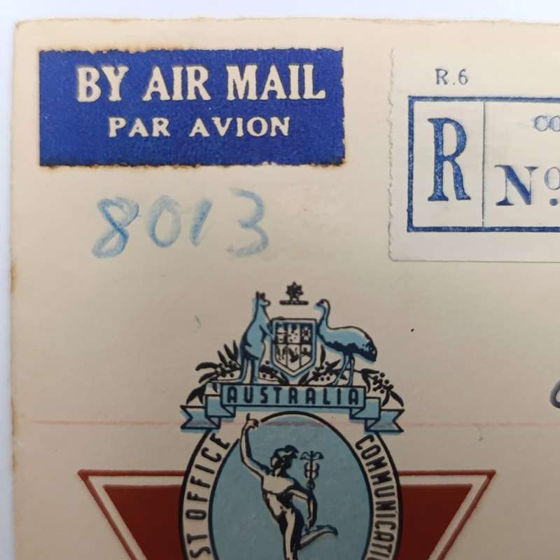 Registered Airmail First day cover from Victoria Australia to Cape Town South Africa 31 October 1956