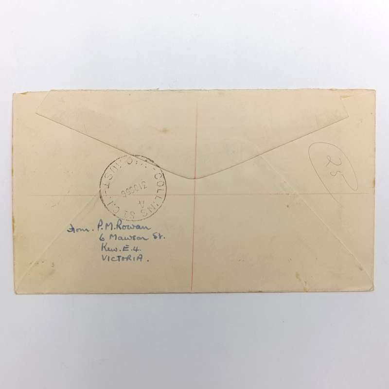 Registered Airmail First day cover from Victoria Australia to Cape Town South Africa 31 October 1956