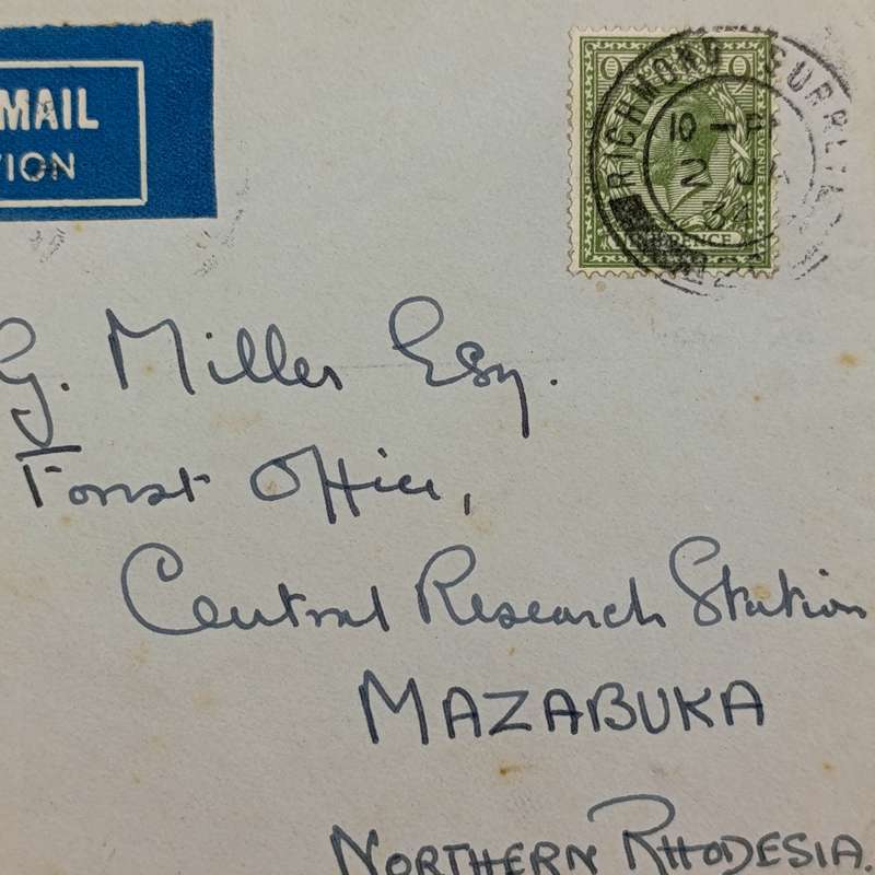 Airmail cover Richmond Surrey to Mazabuka Northern Rhodesia 2 Jan 1934 via Broken Hill