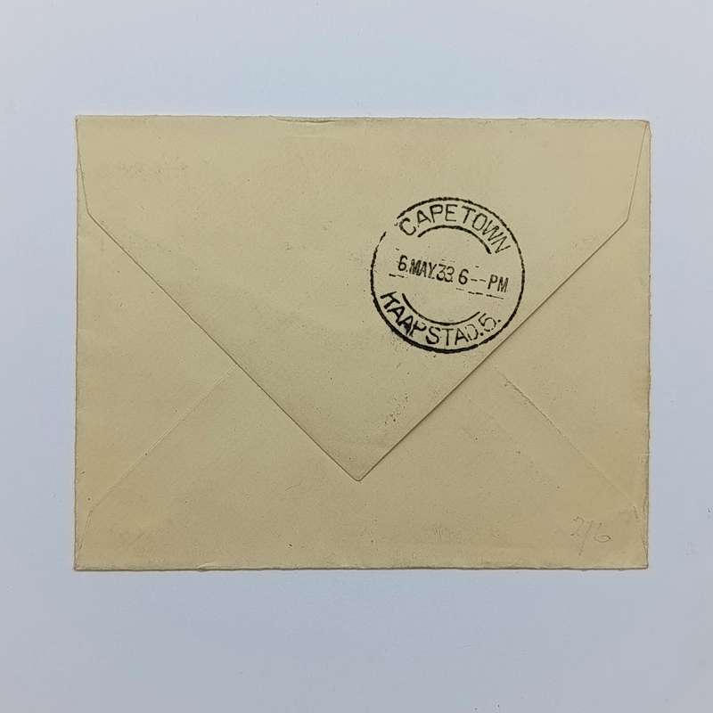 Airmail cover Surrey Great Britain to Cape Town South Africa with one shilling British stamp