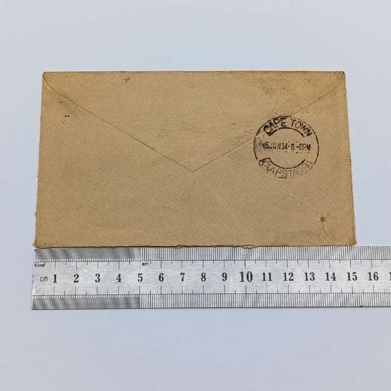 Airmail Cover London to Cape Town with 3 colour British stamps cancelled 5 June 1934