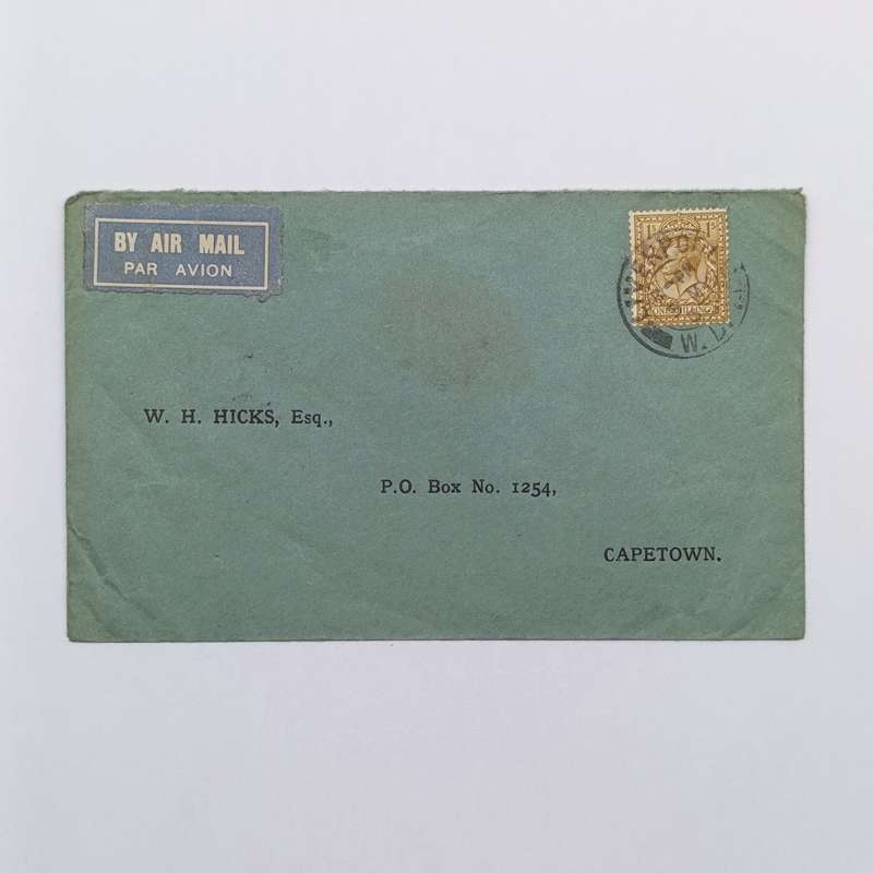 Airmail Cover Liverpool Great Britain to Cape Town South Africa with British One Shilling stamp