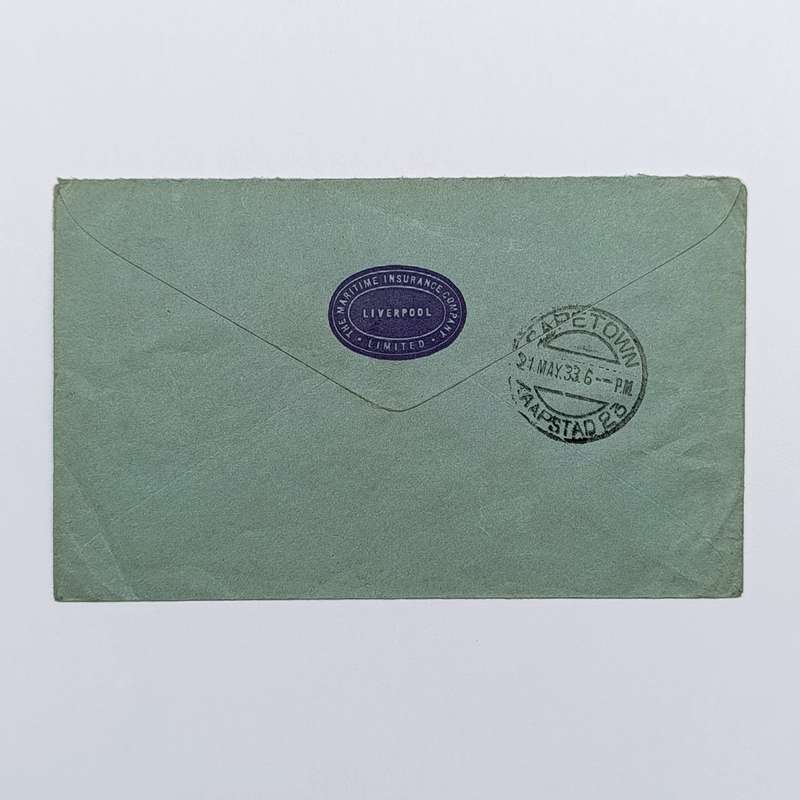 Airmail Cover Liverpool Great Britain to Cape Town South Africa with British One Shilling stamp
