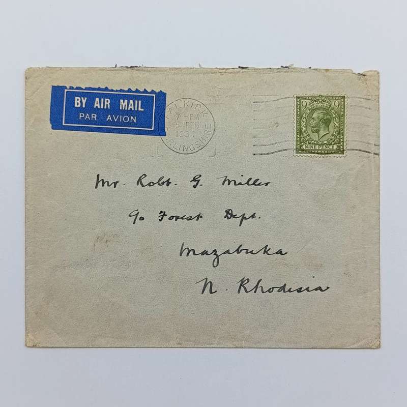 Airmail Cover Falkick Great Britain to Mazabuka Northern Rhodesia 6 Feb 1934 via Broken Hill