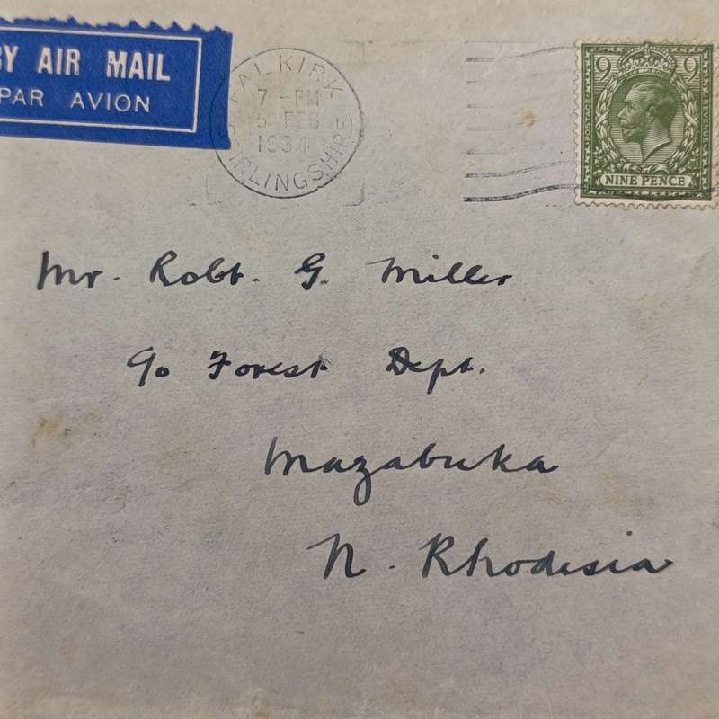 Airmail Cover Falkick Great Britain to Mazabuka Northern Rhodesia 6 Feb 1934 via Broken Hill
