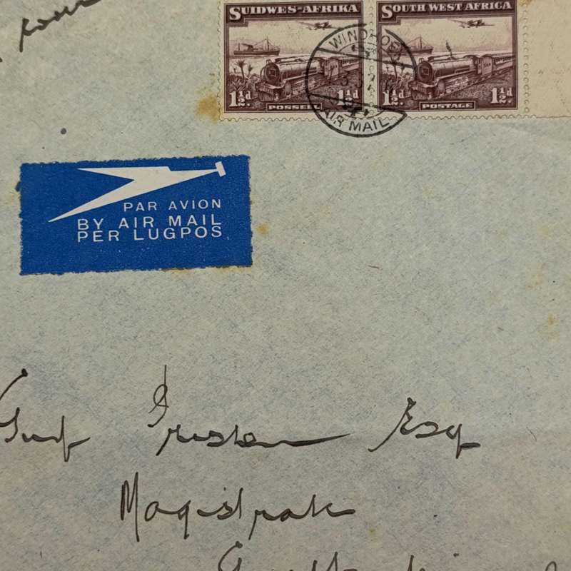 Airmail First day cover South West Africa Windhoek to Grootfontein - SACC 123 pair 1 March 1937