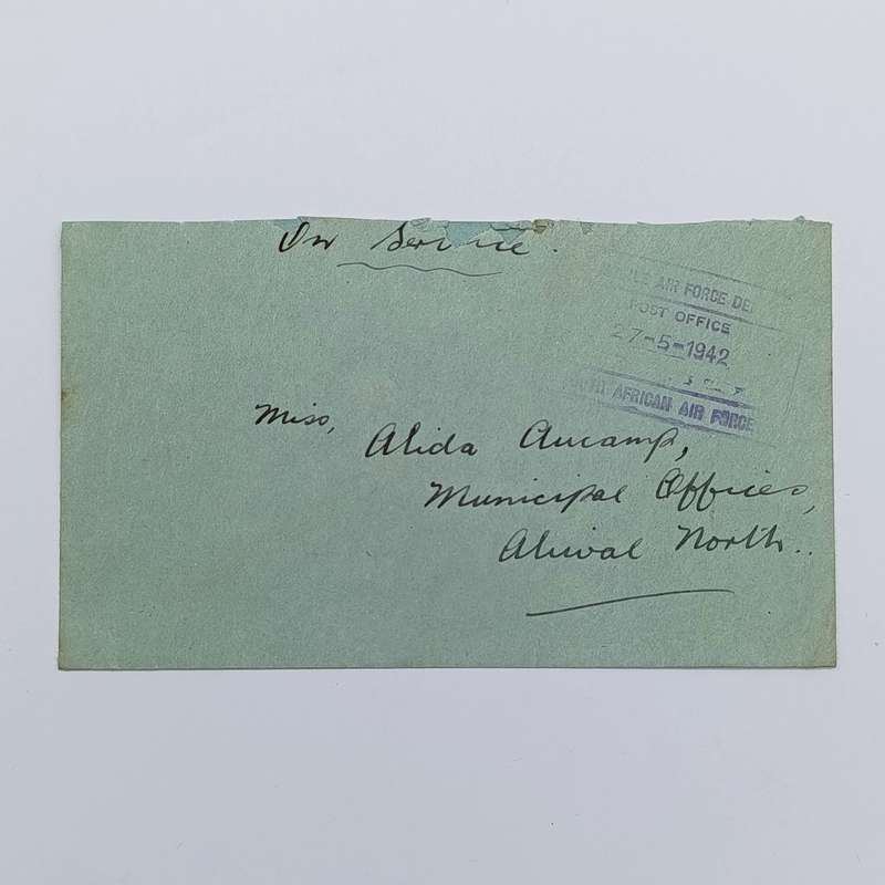 On service WW2 letter cover Mobile Air Force Dept P.O on SAAF envelope to Aliwal North