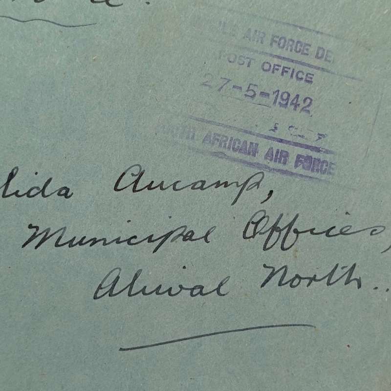 On service WW2 letter cover Mobile Air Force Dept P.O on SAAF envelope to Aliwal North