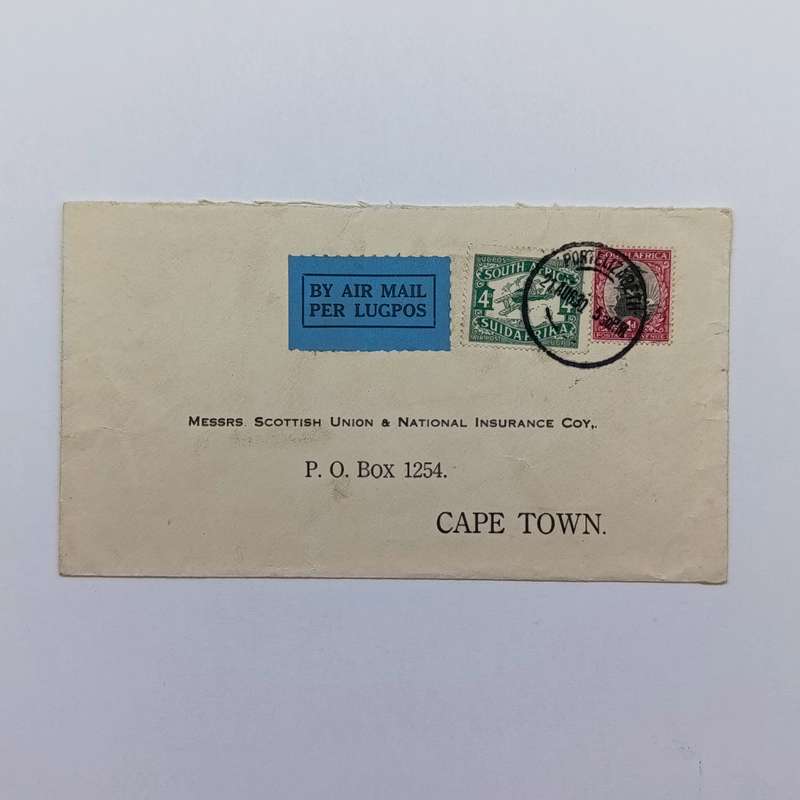 Airmail Cover Port Elizabeth to Cape Town South Africa stamps cancelled 21 Aug 1930