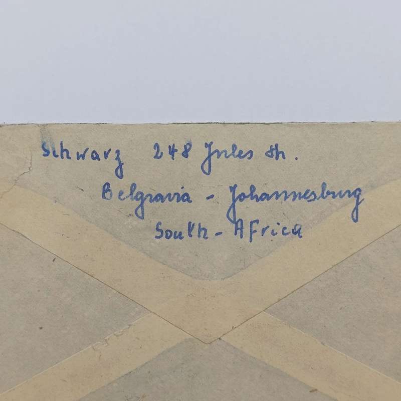 Airmail cover Johannesburg South Africa to Montreal Canada 11 Oct 1947 with 2x South Africa stamps