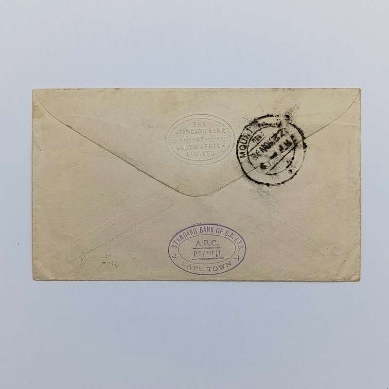 Airmail Cover 17 Nov 1932 Cape Town South Africa to Madras India with 2 South African stamps