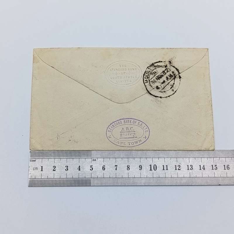 Airmail Cover 17 Nov 1932 Cape Town South Africa to Madras India with 2 South African stamps