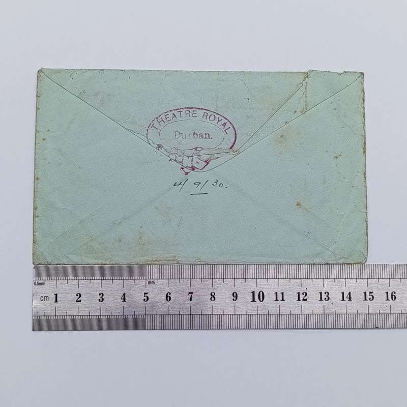 Airmail cover Durban to Rondebosch South Africa 4 Sept 1930 with blue airmail label backstamped