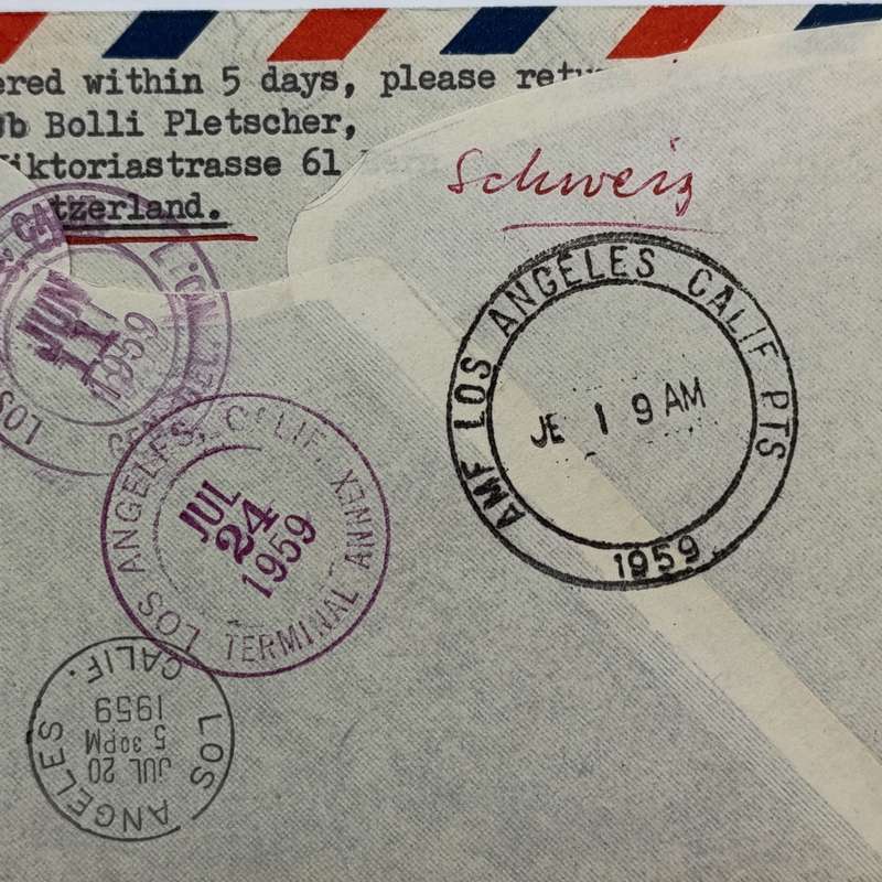 First flight cover Tokyo Japan to Los Angeles California 31 May 1959 with 3 Japanese stamps