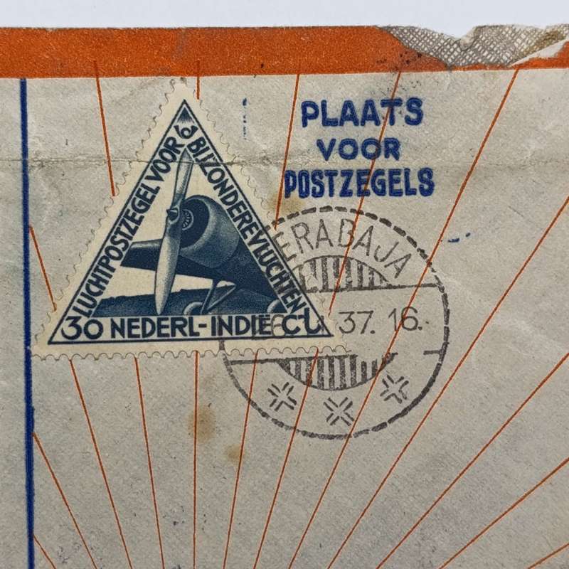 Airmail cover Dutch Indies to Amsterdam Holland 1937 with triangular Dutch Indies 30 ct stamp
